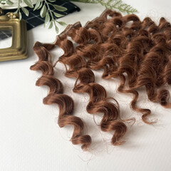 Волосы для кукол, трессы кудри-локоны-спиральки, коричневые с рыжинкой, длина 15 см*1 метр, набор 2 шт.