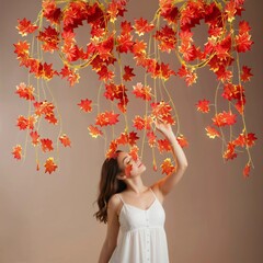 Кленовые листья, осенние искусственные, лиана 2,35 метра, листья около 6,5*7 см, набор 6 шт.