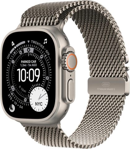 Умные часы Apple Watch Ultra 3 49 мм натуральный титан, миланский сетчатый браслет натурального цвета (S)