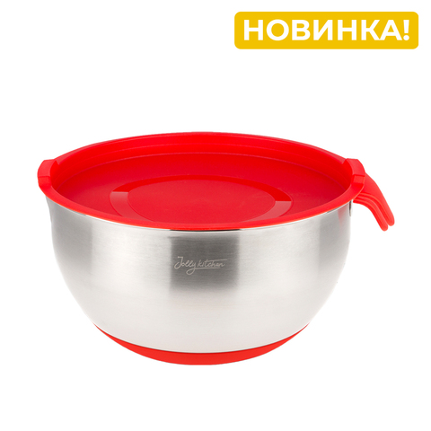 Миска Jolly Kitchen с ручкой, красная, 22 см, нержавеющая сталь 0,5 мм, объем 2,6 л