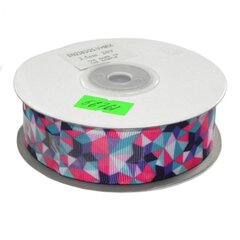 
          Декоративная лента репсовая для рукоделия, упаковки и флористики, 2,5 см, намотка 20 ярдов, геометрический принт (синий, розовый, голубой)