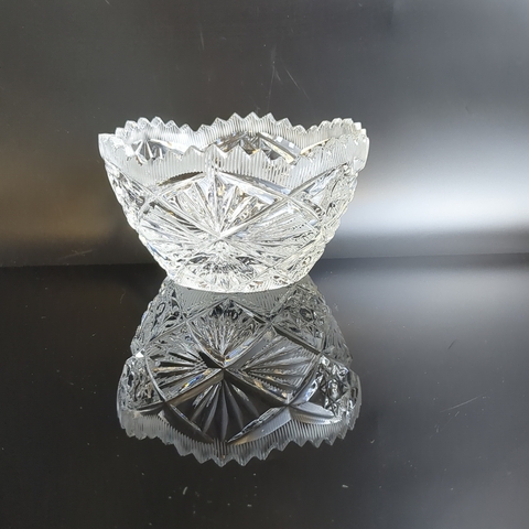 Салатник хрустальный алмазная грань, геометрический орнамент, винтаж СССР 1970-1990 гг