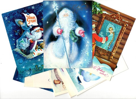 Подборка Новогодних поздравительных открыток — 10 штук — разные художники — чистые, без повторов