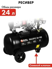 Компрессор поршневой безмасляный QUATTRO ELEMENTI PACIFIC-24 (160 л/мин, 24л, 1,2 л.с, 8 б (911-475)