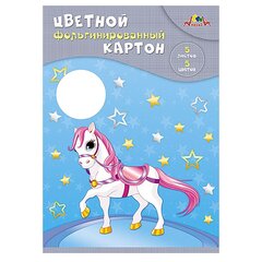 
          Картон цветной Апплика, А4, металлизированный, фольгинированный, 5 листов, 5 цветов, картонная папка, "Волшбеная лошадка"
