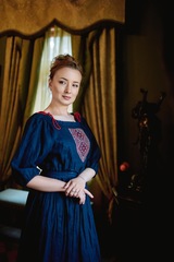 Зимний вечер. Платье льняное миди с вышивкой в этностиле PL-422602