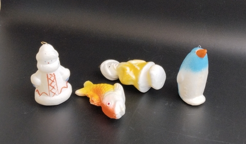 Ёлочные игрушки набор из 4 штук из пенопласта, Старик Хотабыч, пингвин, Снегурочка, рыбка, подвесные, винтаж СССР 1960-1990 гг