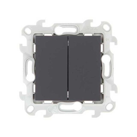 Выключатель двухклавишный - 10AX 250В~. Цвет Графит. Simon 24 Harmonie. 2450398-038