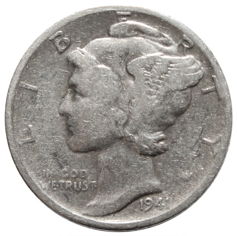 1 дайм (10 центов) 1941. США F-VF (Меркурий) Серебро