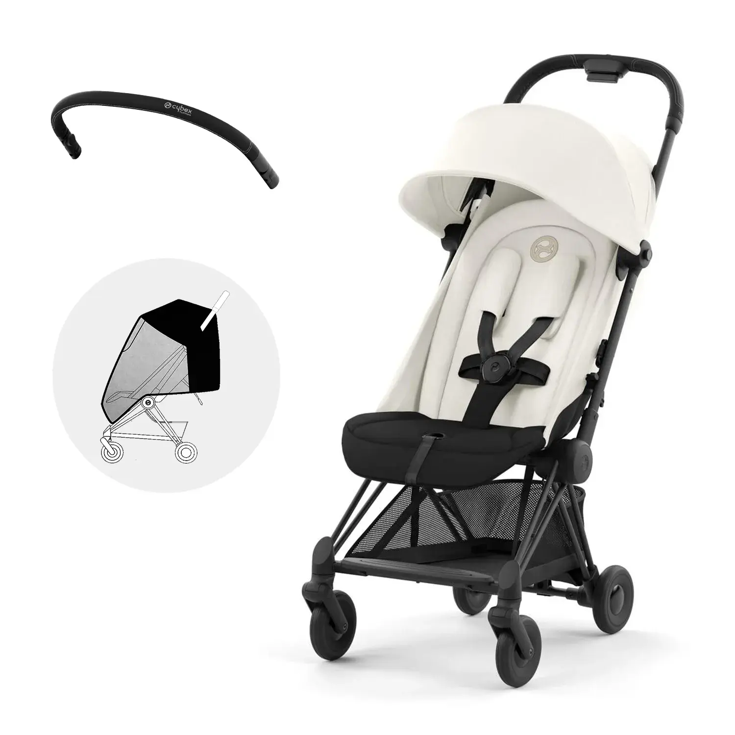 Cybex Coya Прогулочная коляска Cybex Coya Off White Matt Black cybex_coya_off_white_matt_black___bumper_raincoat.webp