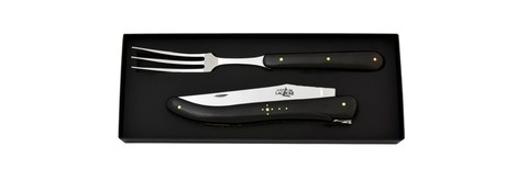 Нож разделочный 19.5см и вилка Forge de Laguiole большая модель-рукоятка из эбенового дерева