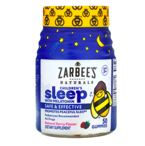 Zarbee's, Детские конфеты для улучшения сна с мелатонином, натуральный ягодный вкус, для детей от 3 лет, 50 жевательных конфет