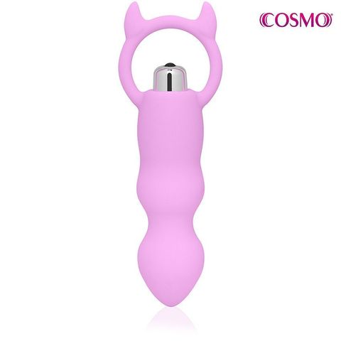 Розовый рельефный вибромассажер с рожками - 12 см. - Bior toys COSMO CSM-23156