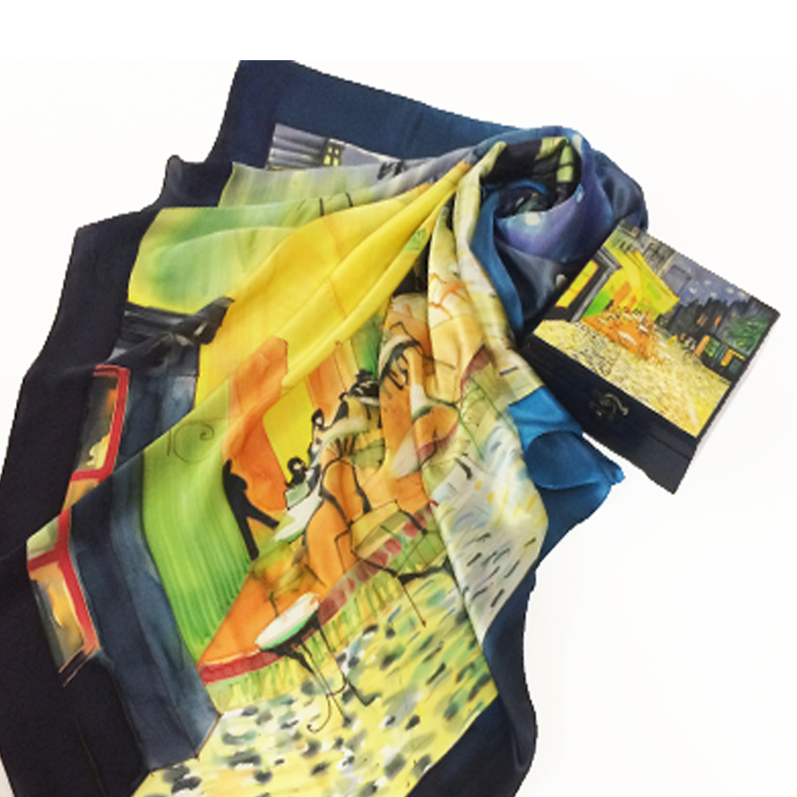 Комплект шкатулка и платок батик Кафе Ван Гог