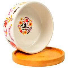 Миска Mr.Kranch Bamboo 340 мл Цветы Прованса керамическая на бамбуковой подставке, розовая