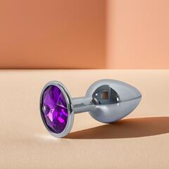 Анальная пробка металлическая с фиолетовым кристаллом Fantasy Toys (S)