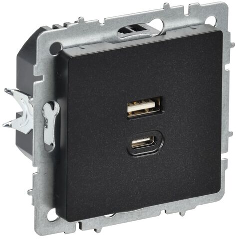 BRITE Роз. USB A+C 45Вт высокоск. зар. РЮ11-2-БрЧ черн. IEK