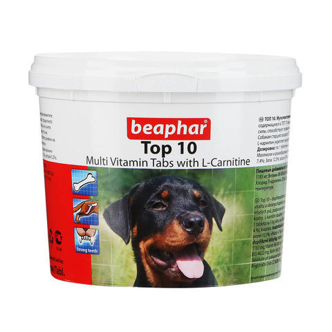 купить бефар Beaphar Top 10 Dog кормовая добавка с L-карнитином для собак со вкусом креветок