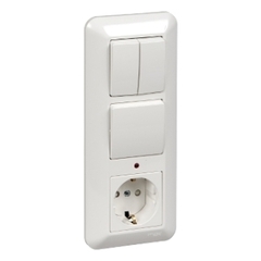 Блок СП БК-2 ВР-006А Прима (2кл+1кл выкл+роз. с заземл.) (опт. упак) бел. SchE BK2VR-006A-B