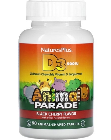 Nature's Plus, Source of Life, Animal Parade, витамин D3, вкус черной вишни, 500 МЕ, 90 животных