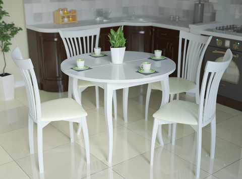 Стол для кухни и гостиной Kenner 1000C кухонный (обеденный), раздвижной, стеклянный, белый матовый 100*75*100(130)