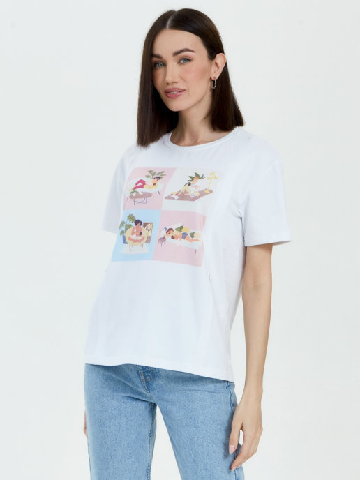 Стильная хлопковая футболка Chic mama для кормящих мам с авторским принтом