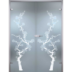 Купить Двустворчатая стеклянная дверь Сакура стекло бесцветное матовое