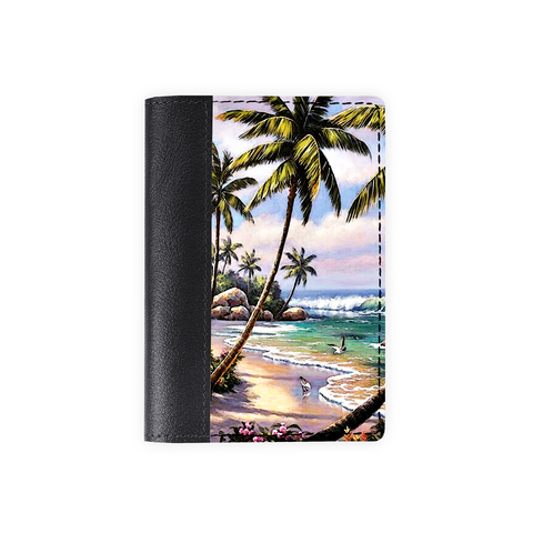 Обложка на паспорт комбинированная "Пальмы у моря", черная