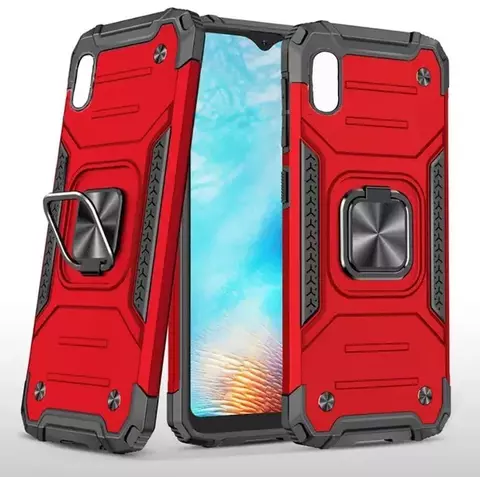 Противоударный чехол Strong Armour Case с кольцом для Samsung Galaxy A01 Core (Красный)