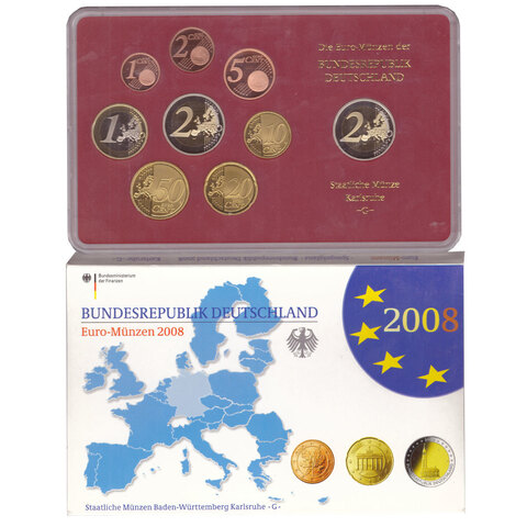 Набор монет Германии 2008 (G - Карлсруэ). Пруф в оригинальной упаковке