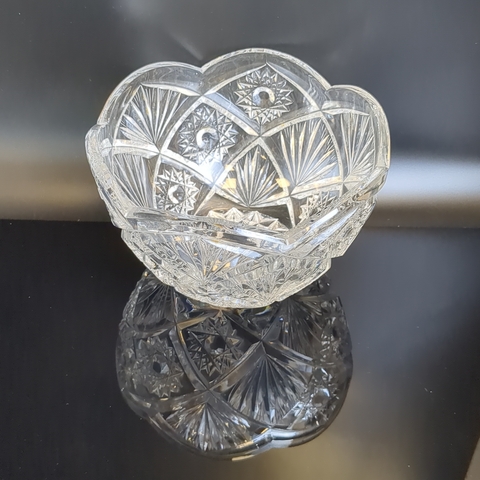 Салатник хрустальный с геометрическим узором , алмазная грань, винтаж СССР 1970-1990 гг