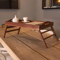 Столик поднос деревянный на ножках складной для завтрака и для кухни, браун бейц