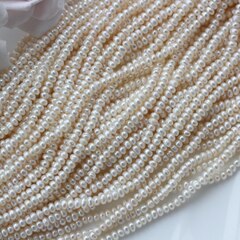 Жемчуг натуральный речной, приплюснутый, 3,6-3,4 мм на 2,4-2,2 мм, 1 нить, Ж001