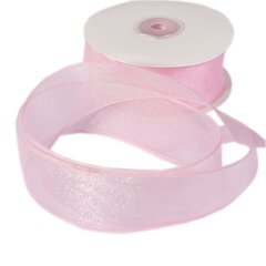 
          Декоративная лента капроновая для декора и флористики, 4 см, намотка 25 ярдов, нежно- розовый с блеском, дизайн мелкая сетка