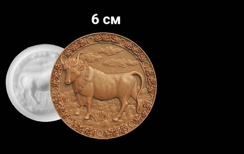 Силиконовый молд № 398 медальон Телец 6 см
