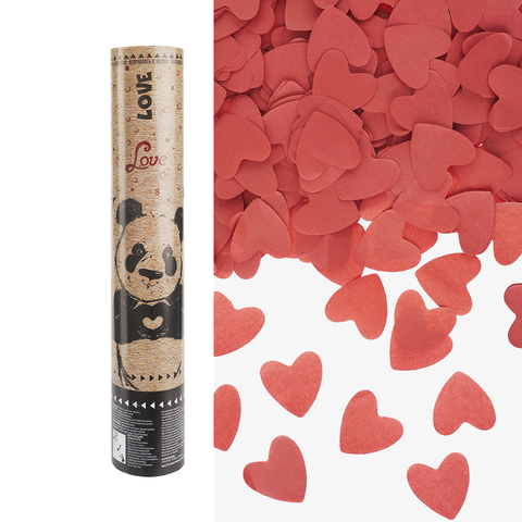 Пневмохлопушка, 30 см, Панда, Сердца тишью, Красный.
