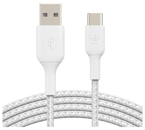 Кабель Belkin BoostCharge 15W USB-C To USB-A плетеный Cable, 1м, белый