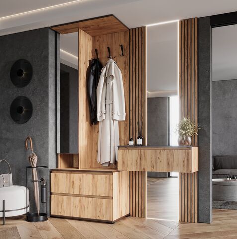 Норд Тумба с зеркалом с прихожей (Дуб Крафт, Дуб Крафт (КРОМКА ВЕНГЕ))