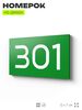 Номер на дверь 301, табличка на дверь для офиса, квартиры, кабинета, аудитории, склада, зеленая 120х70 мм, Айдентика Технолоджи