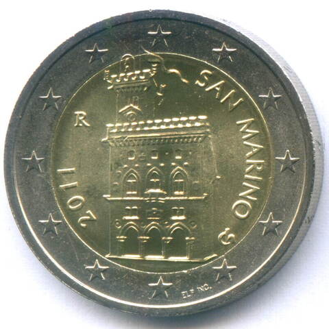 2 евро 2011 год. Сан-Марино. Регулярный выпуск. Тип 3. Биметалл UNC