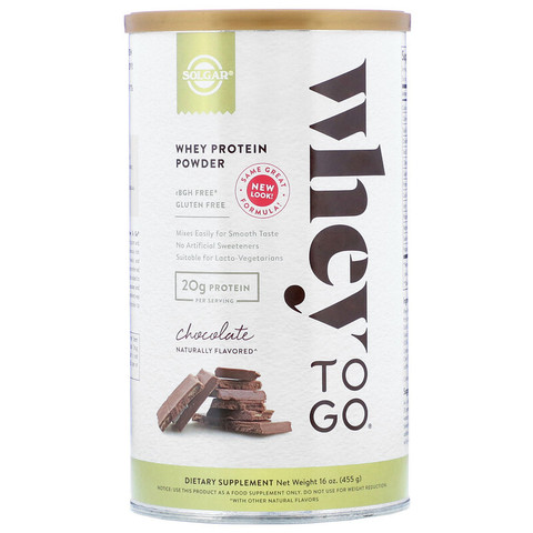 Solgar, Whey To Go, порошок сывороточного белка, шоколад, 16 унций (453,5 г)