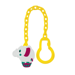 Клипса для соски-пустышки "Слоник",от 0 мес., полипропилен, на цепочке (белый)