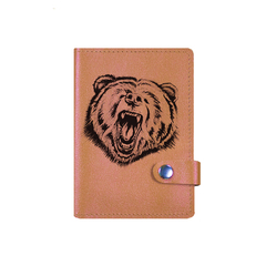 Обложка на паспорт и автодокументы "Оскал медведя", рыжая
