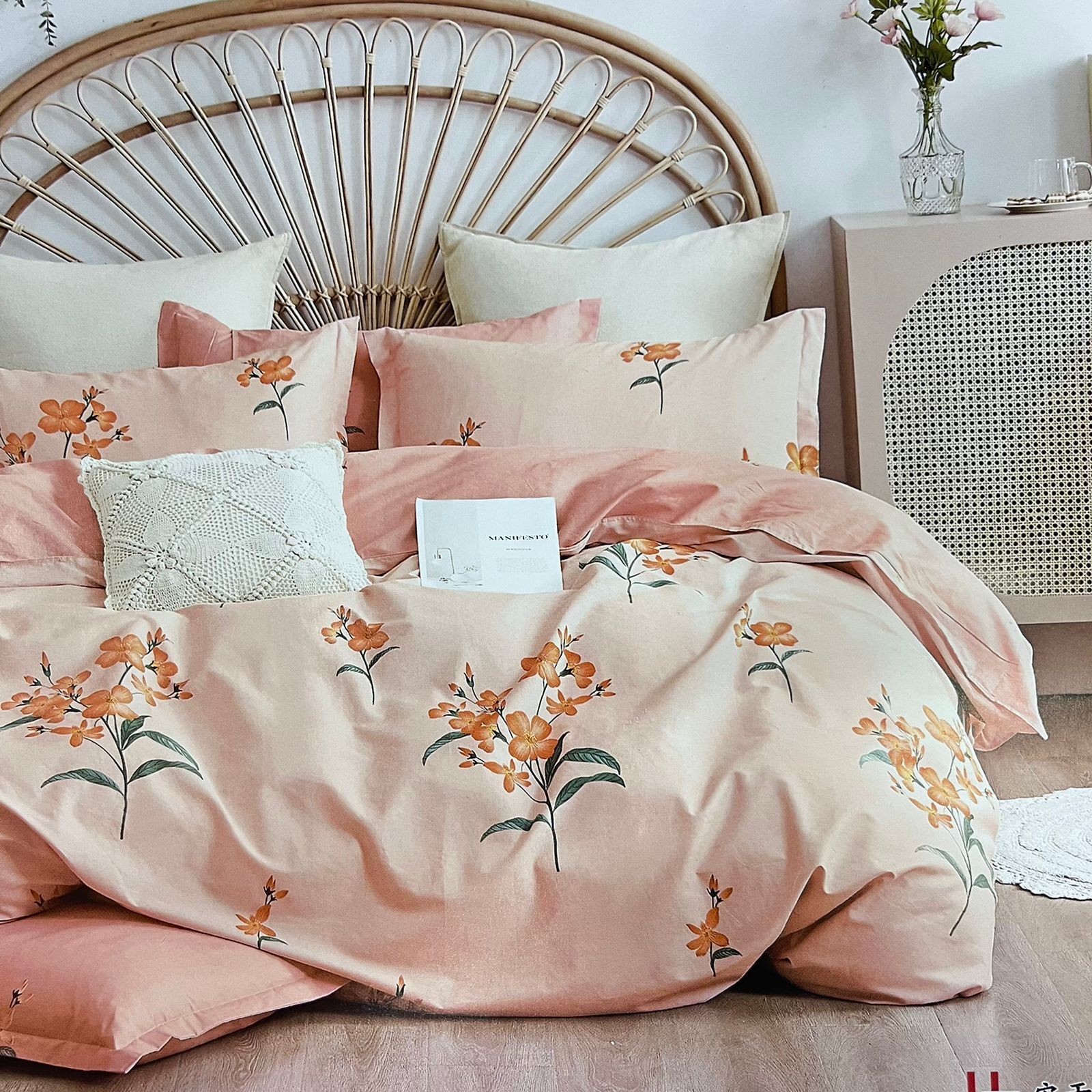 Комплект постельного белья ЕВРО 100% Сатин цветы на персике
