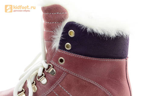 Зимние ботинки для девочек из натуральной кожи на меху Лель на молнии и шнурках, цвет ириc. Изображение 10 из 13.