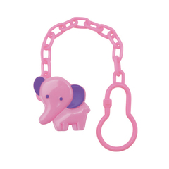 Клипса для соски-пустышки "Слоник",от 0 мес., полипропилен, на цепочке (белый)