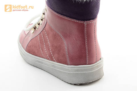 Зимние ботинки для девочек из натуральной кожи на меху Лель на молнии и шнурках, цвет ириc. Изображение 11 из 13.
