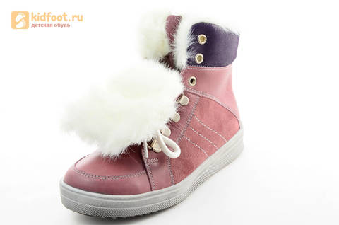 Зимние ботинки для девочек из натуральной кожи на меху Лель на молнии и шнурках, цвет ириc. Изображение 12 из 13.