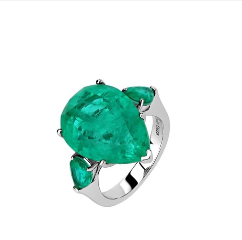 15264- Кольцо Emerald из серебра с изумрудным кварцем кушон
