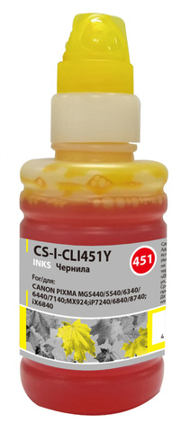 Чернила Cactus CS-I-CLI451Y желтый 100мл для Canon Pixma iP6840/iP7240/iP8740/iX6840/MG5440